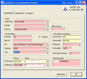 AutoGIS Gas Armaturdaten GIS Gas Armaturdaten