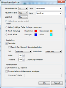Höhenlinien Optionen im Spatial Manager V6 Spatial Manager V6 Höhenlinien Optionen